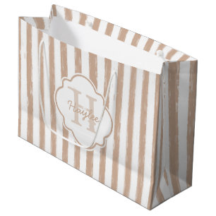 Adrettes gemaltes TAN Stripes Monogramm und Namen Große Geschenktüte