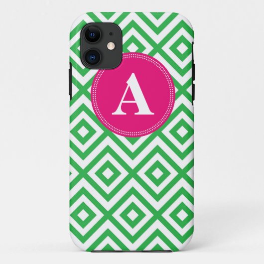 Adrettes Monogramm-Muster-rosa und grüner iPhone Case-Mate iPhone Hülle (Rückseite)