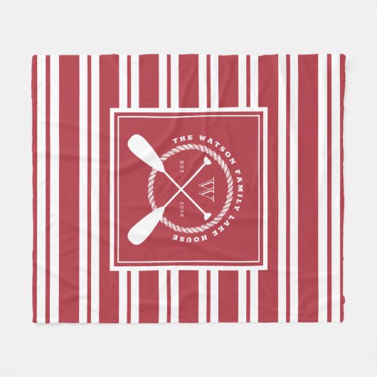 Adrettes rotes weißes See-Haus-Monogramm Fleecedecke (Vorderseite (Horizontal))