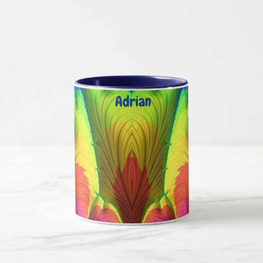 ADRIAN ~ 3D-Fraktal ~ Rosa, Gelb und Blau Tasse (Zentrum)