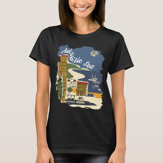 Adriatische Meeresküste Retro-Reiseziel T-Shirt (Vorderseite)
