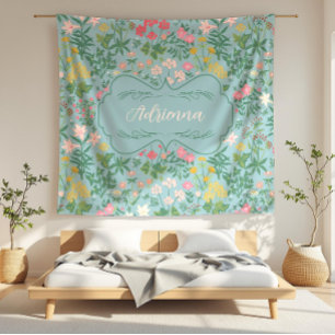 Adrienna Blue Art Nouveau Floral Field Fleecedecke