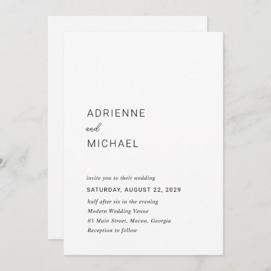 Adrienne Simple Modern Wedding Einladung (Vorne/Hinten)