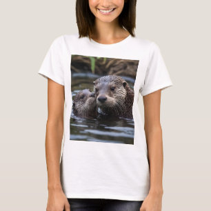 Adrift in Liebe: Mummy und Baby Otter im Fluss T-Shirt