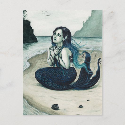 Adrift Sad Mermaid Postcard Postkarte (Vorderseite)