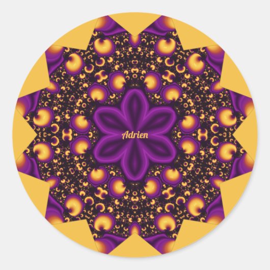 ADRIN ~ EYE OPENER ~ Lila-Gelb-Orange-Schwarz ~ Runder Aufkleber (Vorderseite)