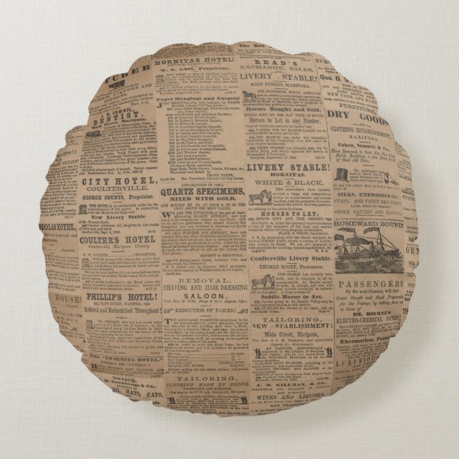 Ads of the Past, NY 1856 Round Pillow Rundes Kissen (Vorderseite)