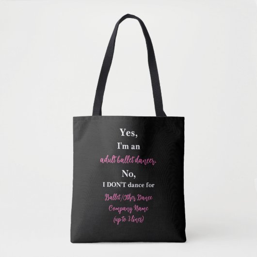 Adult Ballet Dancer Hot Pink/White Text Tasche (Vorderseite)