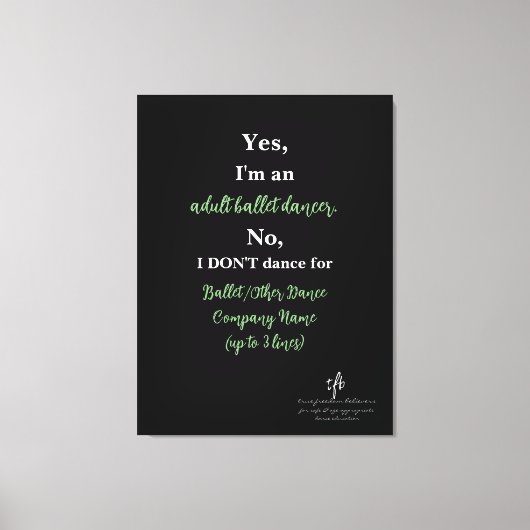 Adult Ballet Tänzer Sage/White Text Lg. Leinwanddruck (Vorderseite)