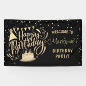 Adult Birthday Black Gold Glitzer Willkommen Banner (Horizontal)