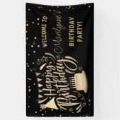 Adult Birthday Black Gold Glitzer Willkommen Banner (Vertikal)