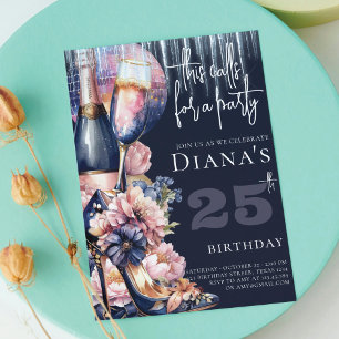 Adult Birthday Blue Pink Heel Champagne Einladung