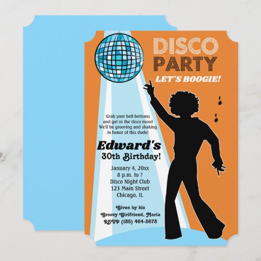 Adult Birthday Disco Party Einladungen Orange (Vorne/Hinten)