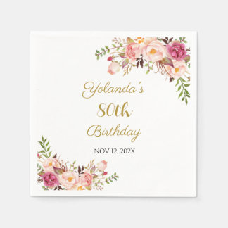 Adult Birthday Napkins, Floral Burgundy Napkins Serviette