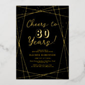 Adult Birthday Party Geometric Black and Gold Folieneinladung (Vorderseite)