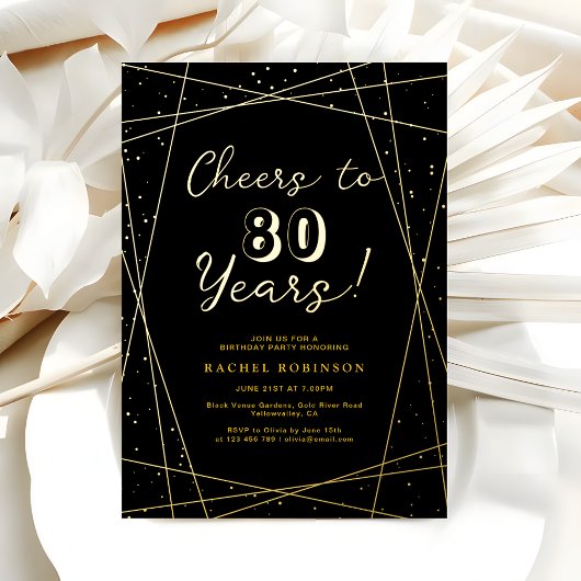 Adult Birthday Party Geometric Black and Gold Folieneinladung