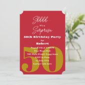 Adult Birthday Red Surprise Party Einladung (Stehend Vorderseite)