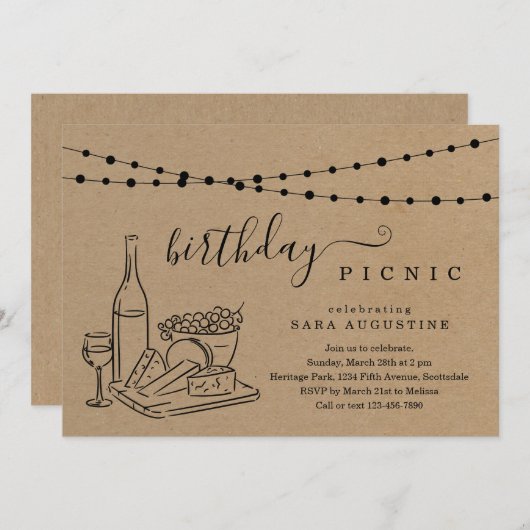 Adult Birthday Wein Picknick Party Einladung (Vorne/Hinten)