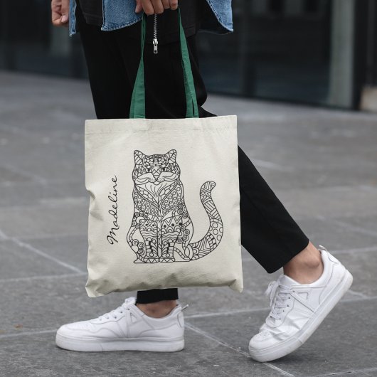 Adult Color Cat Mandala Monogram Tragetasche