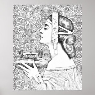 Adult Coloring Graustufen Mandala Vintag Poster