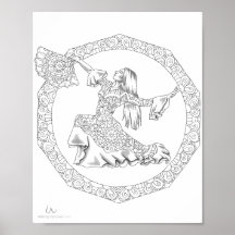 Adult Coloring Poster Mandala Flamenco Dancer