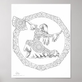 Adult Coloring Poster Mandala Flamenco Dancer
