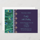 Adult Geburtstag Einladung Pfau lila Gold (Vorne/Hinten)