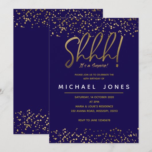 Adult Geburtstag Party Einladung Marine blau (Vorne/Hinten)