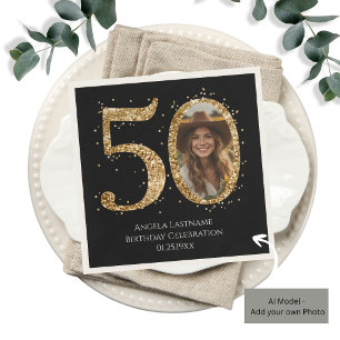 Adult Gold Glitzer 50. Geburtstag Foto Datum Serviette