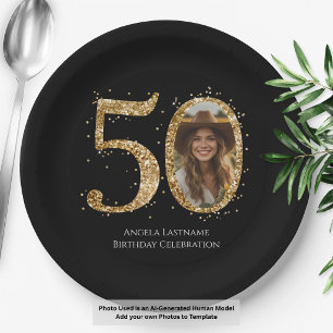 Adult Gold Glitzer 50. Geburtstag Foto Pappteller