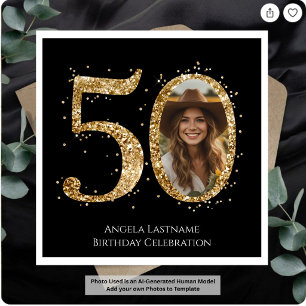 Adult Gold Glitzer 50. Geburtstag Foto Serviette