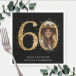 Adult Gold Glitzer 60. Geburtstag Foto Serviette<br><div class="desc">60. Geburtstag Gold Glitzer Foto Party Vorlage. Verfügbar als digitaler Download druckbar. Benutzerdefinierter,  personalisierter,  bearbeitbarer Download</div>