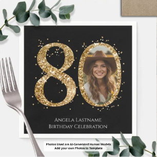 Adult Gold Glitzer 80. Geburtstag Foto Serviette