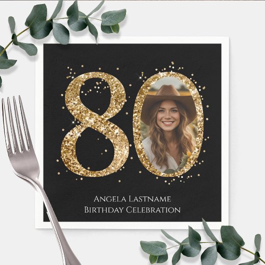 Adult Gold Glitzer 80. Geburtstag Foto Serviette