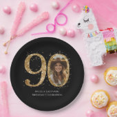 Adult Gold Glitzer 90. Geburtstag Foto Pappteller (Party)