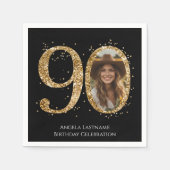 Adult Gold Glitzer 90. Geburtstag Foto Serviette (Vorderseite)