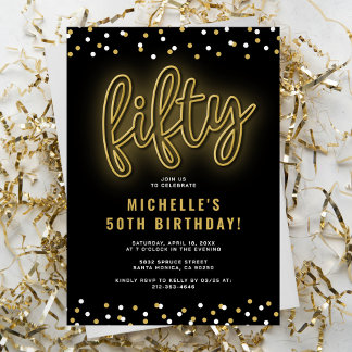 Adult Gold Neon 50. Geburtstagsparty Einladung