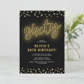 Adult Gold Neon 60. Geburtstagsparty Einladung (Stehend Vorderseite)