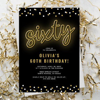Adult Gold Neon 60. Geburtstagsparty Einladung