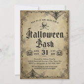 Adult Halloween Bash Vintag Gothic Skull Einladung (Vorderseite)