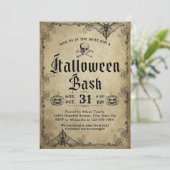Adult Halloween Bash Vintag Gothic Skull Einladung (Stehend Vorderseite)