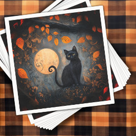 Adult Halloween Black Cat Verziert Full Moon Party Serviette