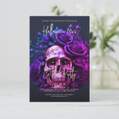 Adult Halloween Cocktails Party Lila Blue Skull Einladung (Stehend Vorderseite)