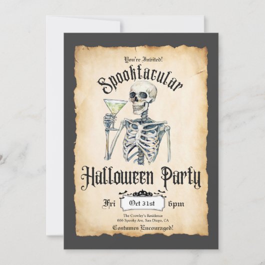 Adult Halloween Einladung, Skeleton Retro einladen Einladung (Vorderseite)
