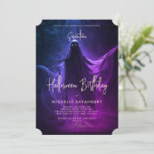 Adult Halloween Geburtstag Ghost Blau Lila Pink Einladung (Stehend Vorderseite)