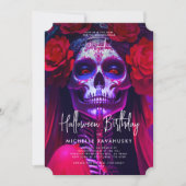 Adult Halloween Geburtstag Rote Lady Skull Moderne Einladung (Vorderseite)