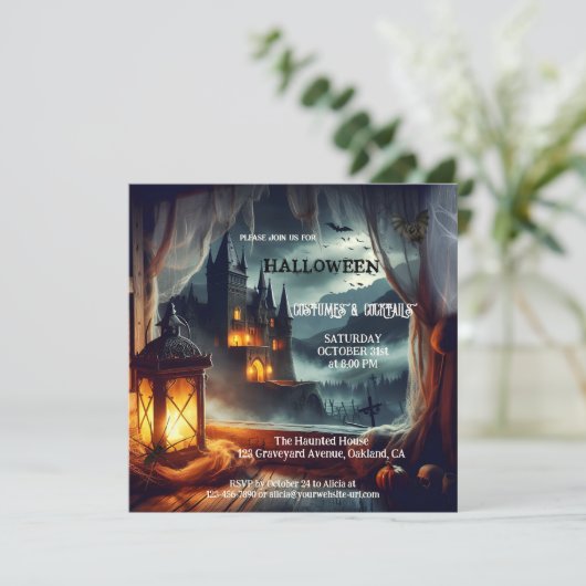 Adult Halloween Kostüm Burg Cocktail Party Einladung (Stehend Vorderseite)