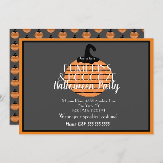 Adult Halloween Pumpkin Orange Gray Party Einladung (Vorne/Hinten)