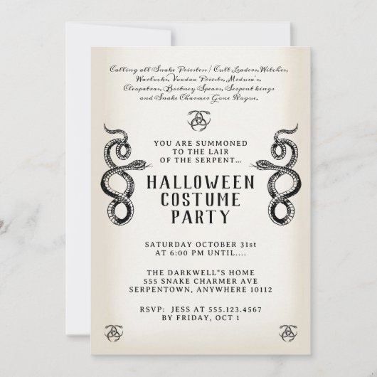 Adult Halloween Serpent Party Einladung (Vorderseite)