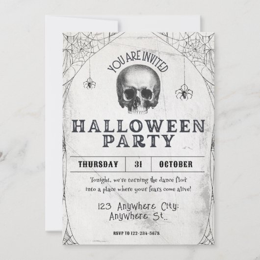 Adult Halloween Skull Party Vintage Einladung (Vorderseite)